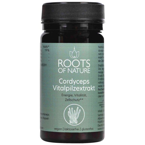ROOTS OF NATURE Cordyceps Extrakt Kapseln (60 Stk.) – Cordyceps, Vitamin C, pflanzliches Nahrungsergänzungsmittel, vegan