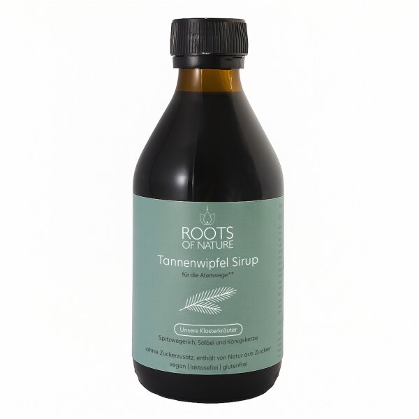 ROOTS OF NATURE Klosterkräuter Tannenwipfel Sirup (250ml) – Kräuter-Sirup mit Tannen- und Fichtenwipfeln, Thymian, Spitzwegerich, Salbei, Apfelsaft, alkoholfrei
